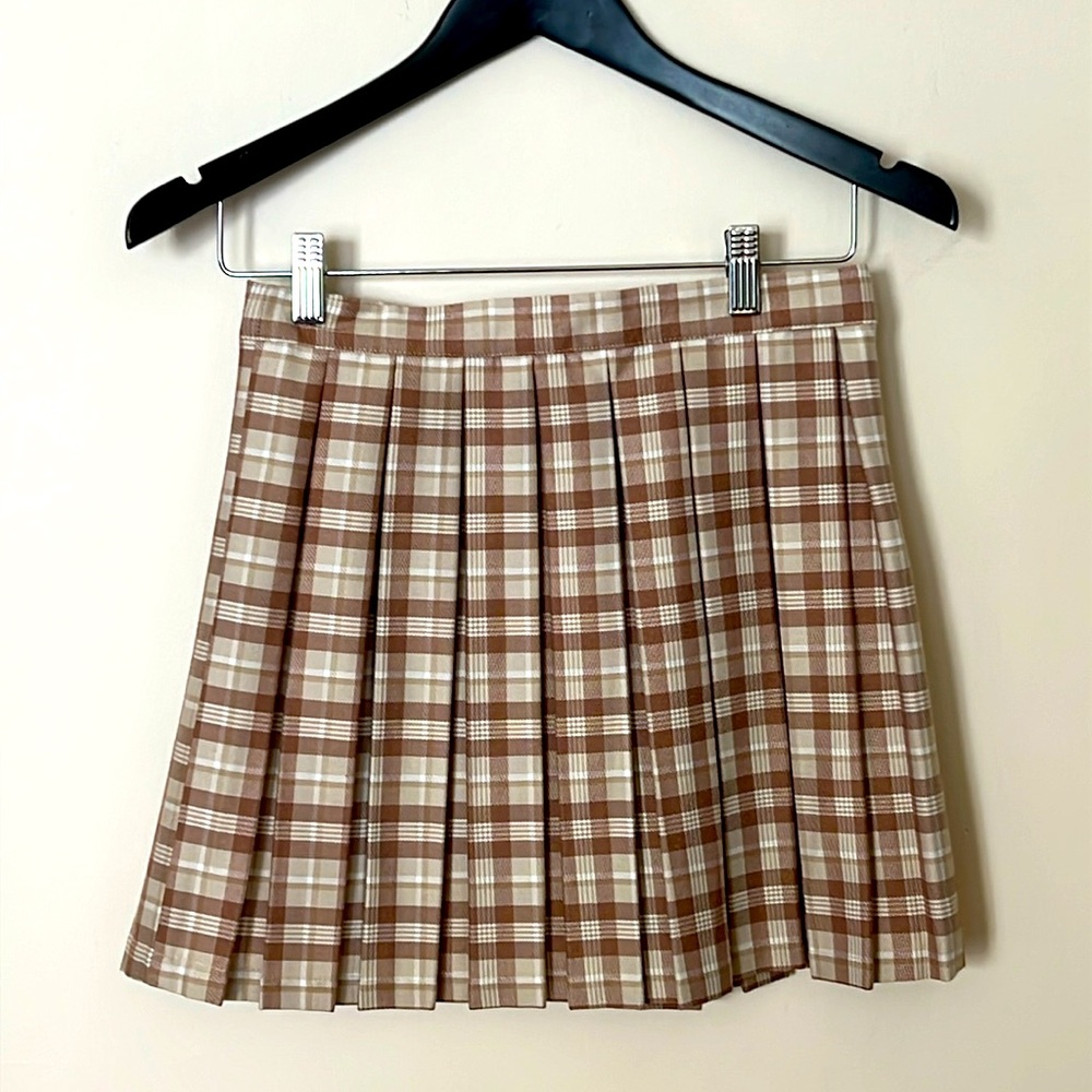 Plaid Mini Skirt in Brown and Cream